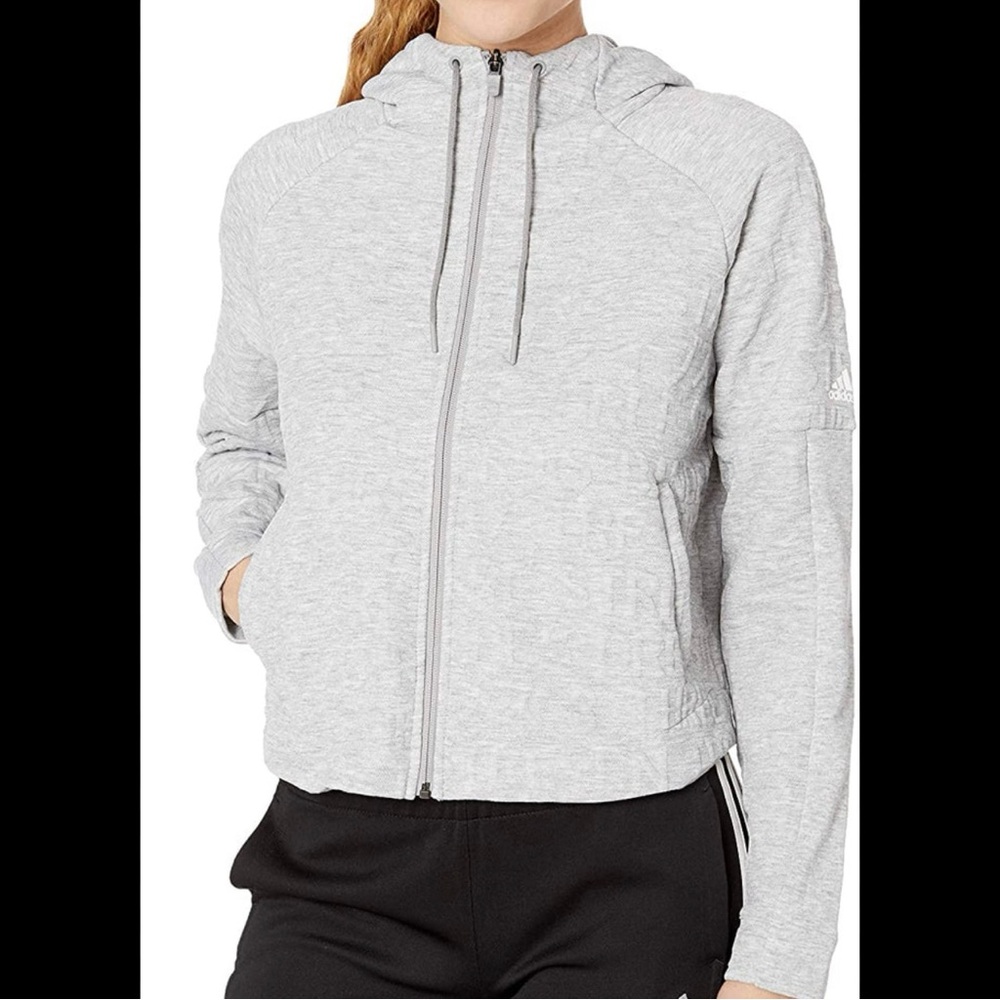 ADIDAS WOMEN'S ID TYPOGRAPHY CROPPED HOODIE GREY HEATHER SIZE XL